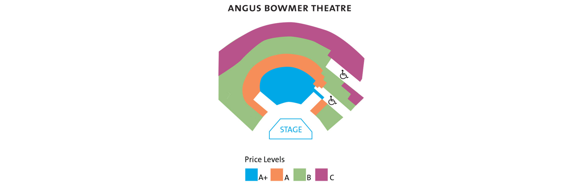 A colorful zone map for the Angus Bowmer Theatre.