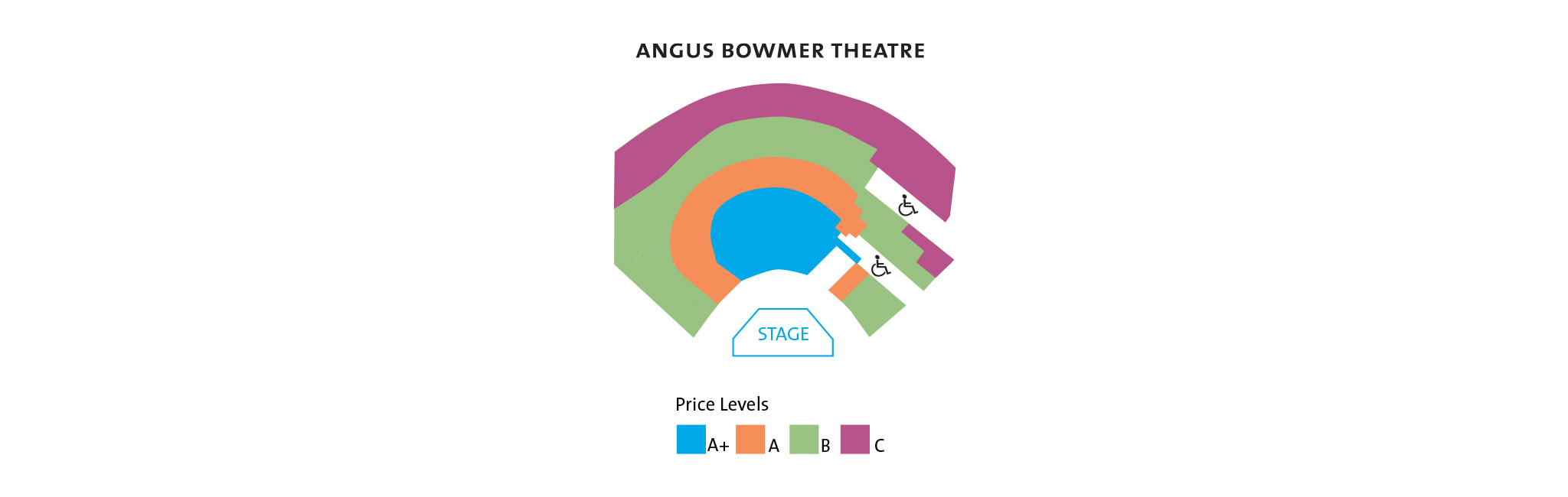 A colorful zone map for the Angus Bowmer Theatre.