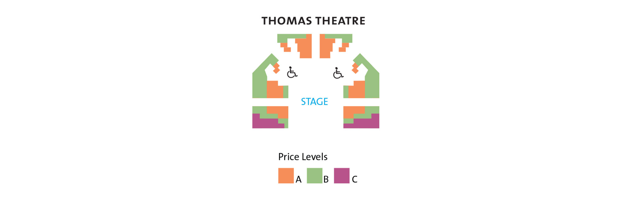 A colorful zone map for the Thomas Theatre.