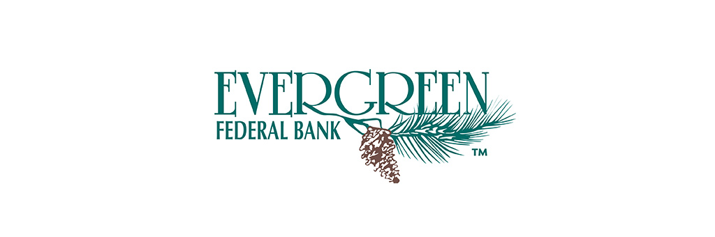 Evergreen Federal Bank logo with a pine branch and pine cone.