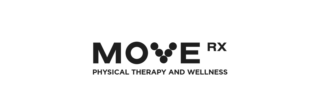 Black and white Move RX logo.