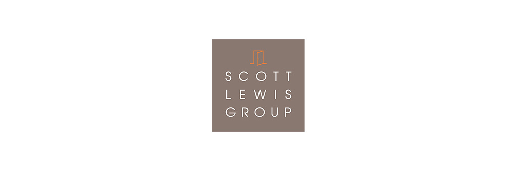 A taupe square with Scott Lewis Group written in the middle.