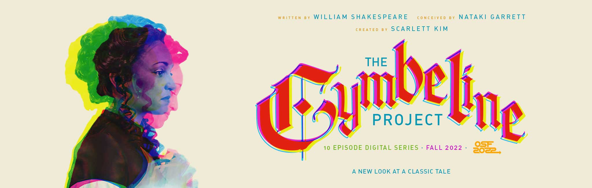 A womans profile with colorful overlays.