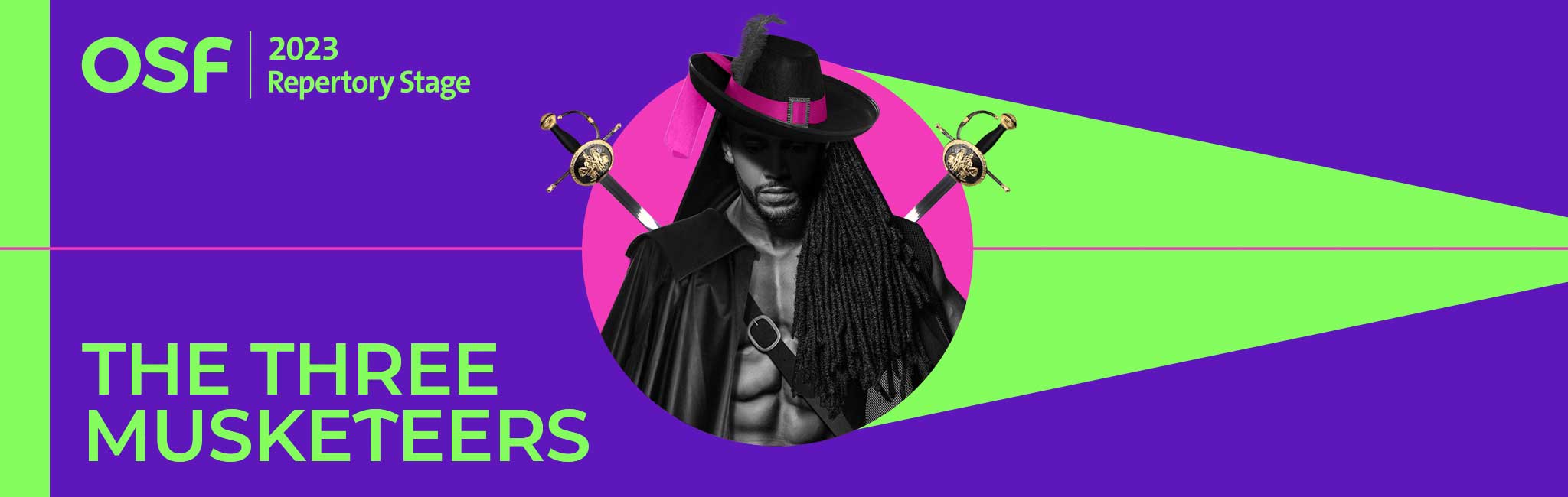 A person in a cape with a hat pulled low over their face and swords straped to their back.